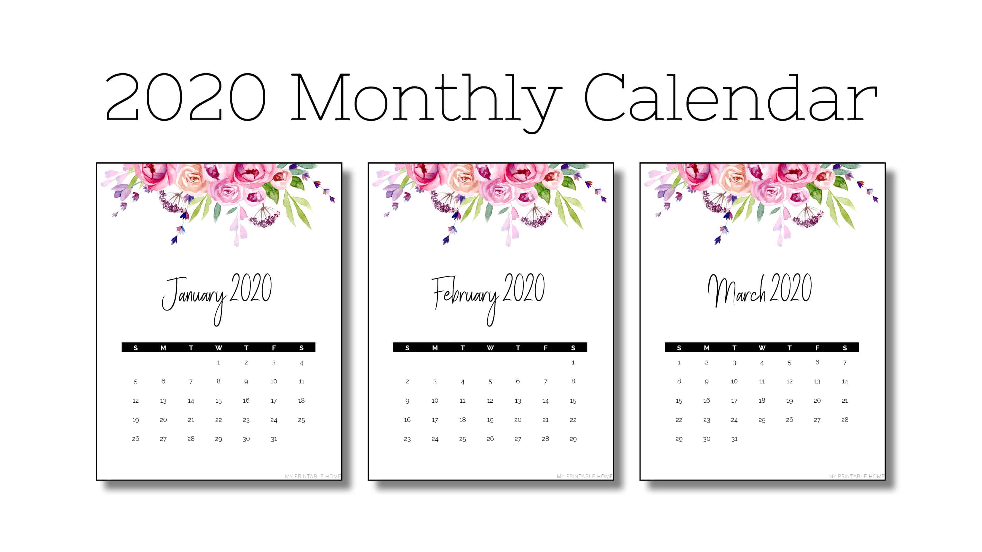 2020 Vertical Monthly Calendar (Flowers)