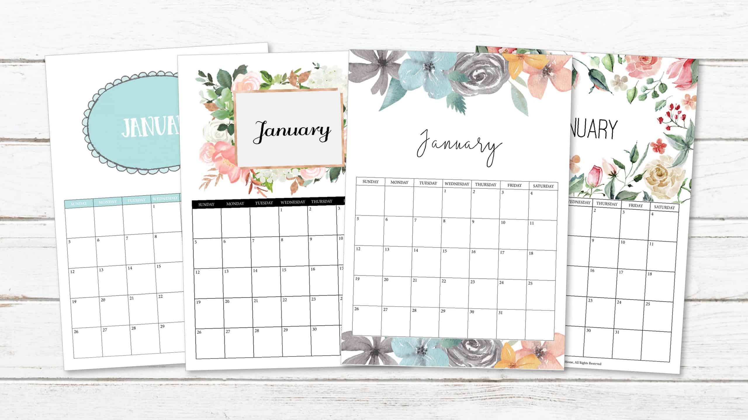 4 FREE Printable Monthly Calendars for 2020