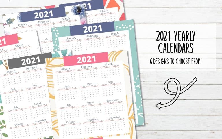 Free Printable 2021 Yearly Calendar – 6 Designs
