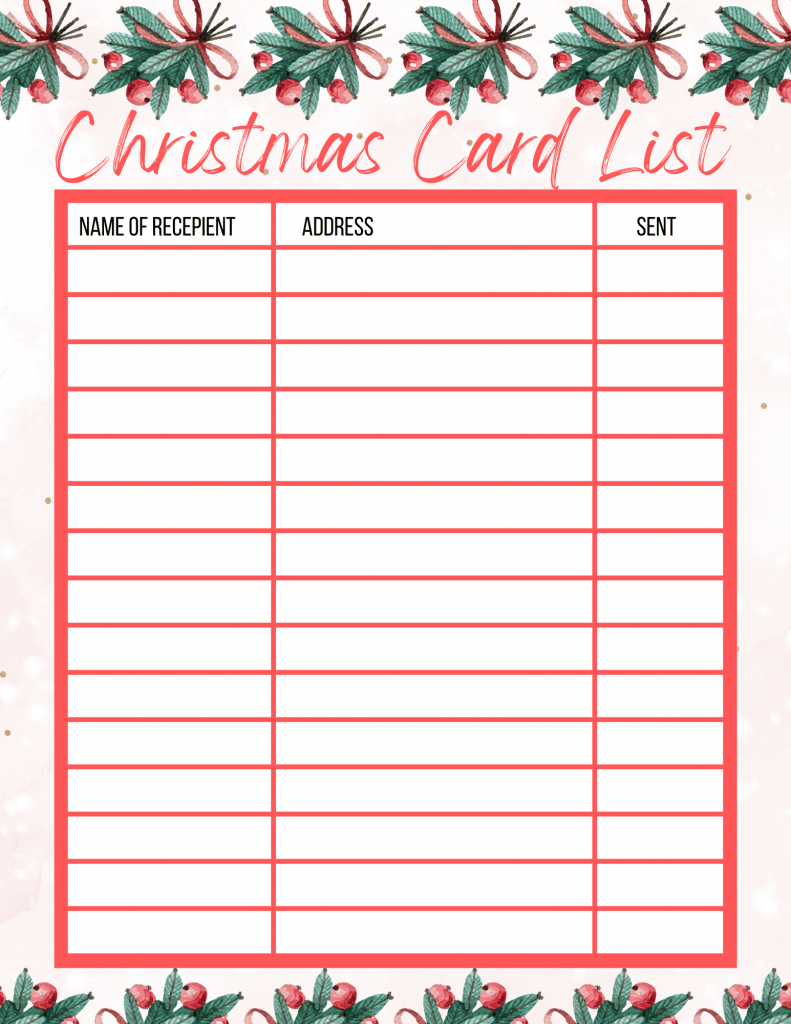 FREE Printable Christmas Card List - My Printable Home Throughout Christmas Card List Template