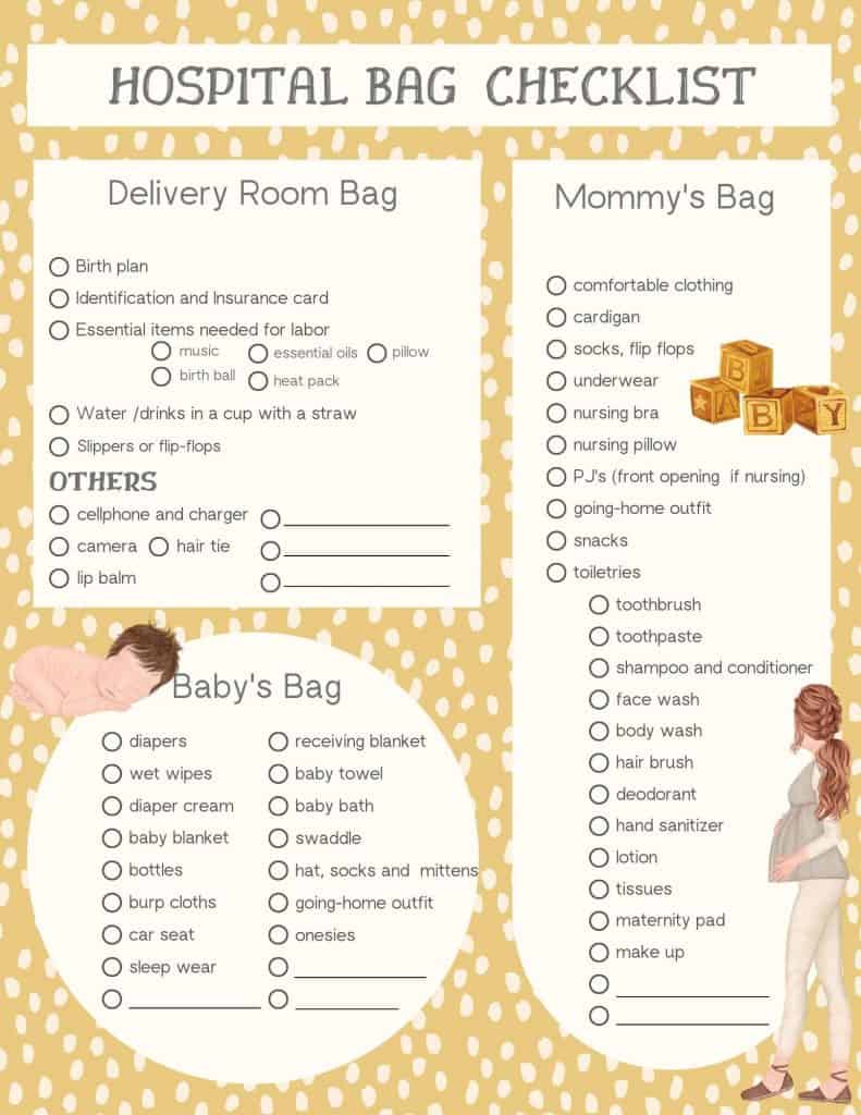 FREE Printable Hospital Bag Checklist - Yellow