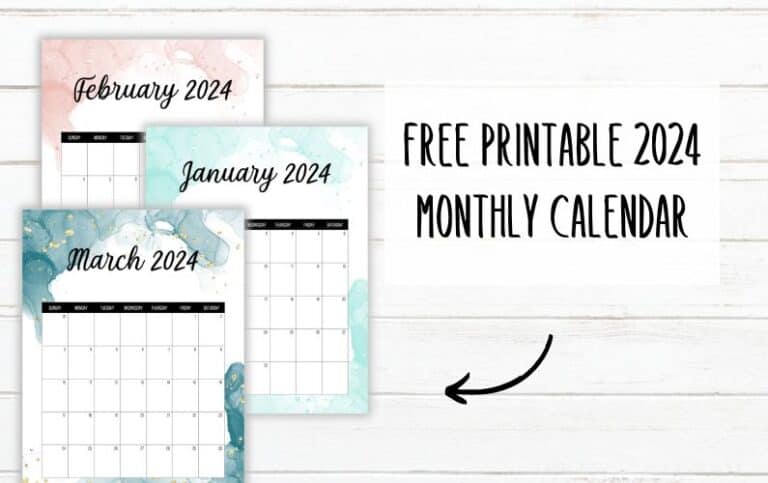 FREE Printable 2024 Monthly Planner – Watercolor