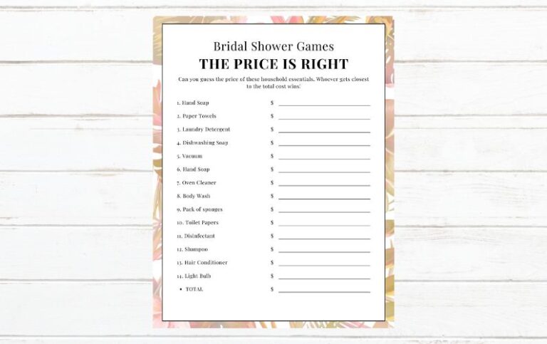 FREE Printable Bridal Shower Games – The Price is Right