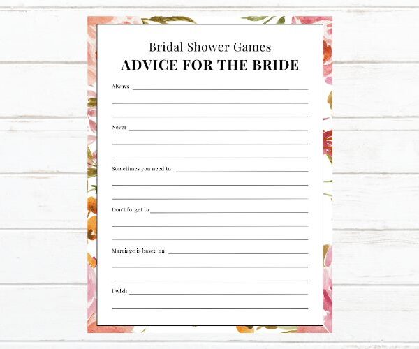 FREE Printable Bridal Shower Games – Advice for the Bride