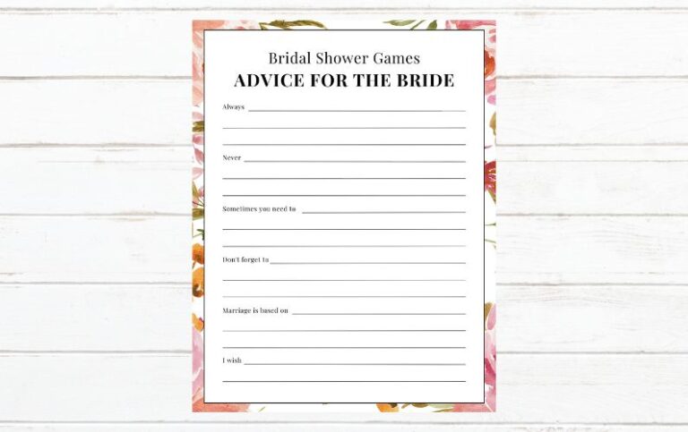 FREE Printable Bridal Shower Games – Advice for the Bride