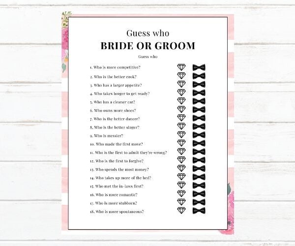 FREE Printable Bridal Shower Games – Bride or Groom?