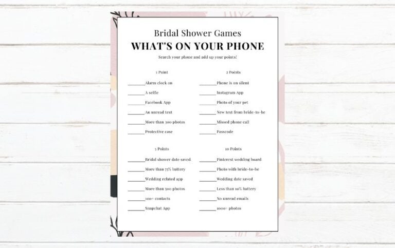 FREE Printable Bridal Shower Games – Whats on Your Phone?