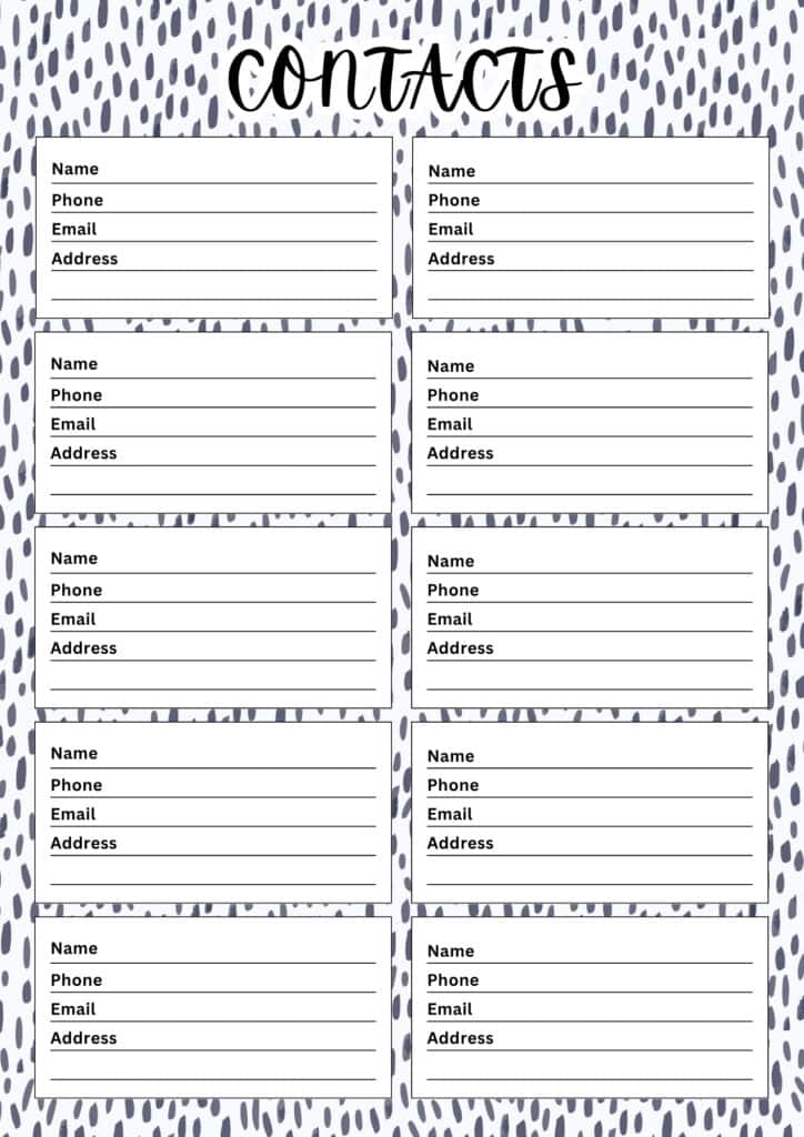  FREE Printable Contact List