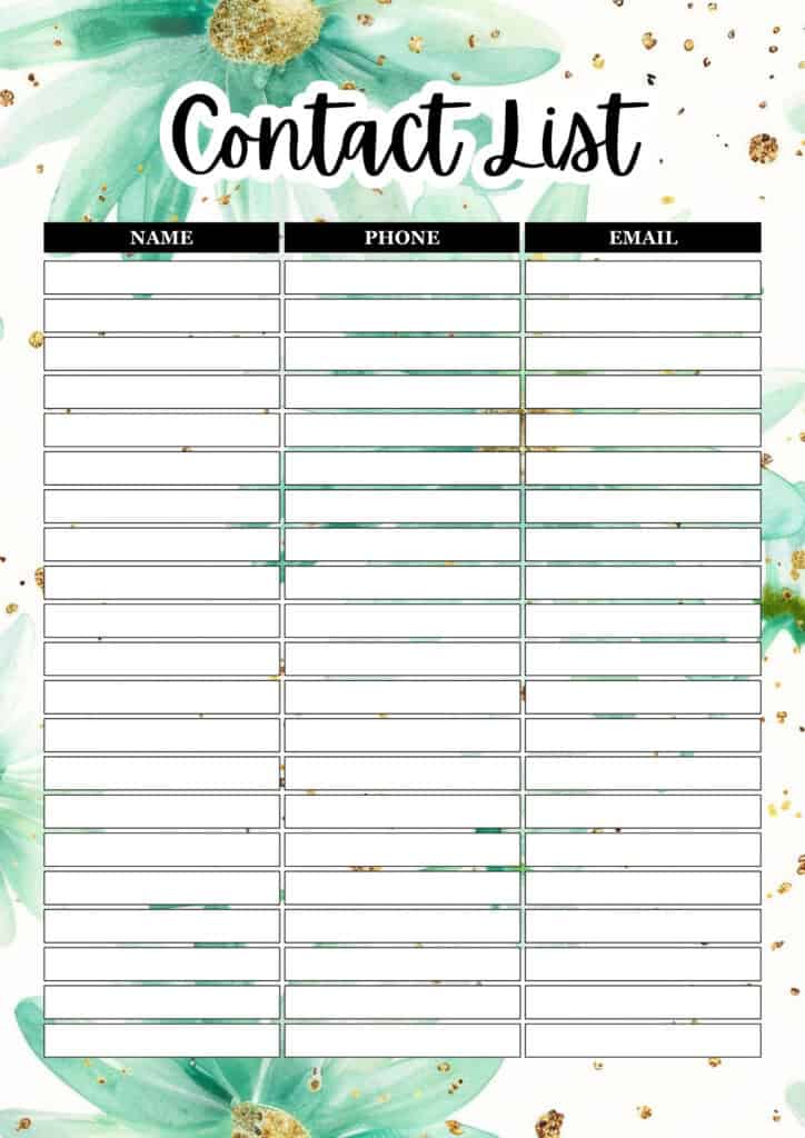  FREE Printable Contact List
