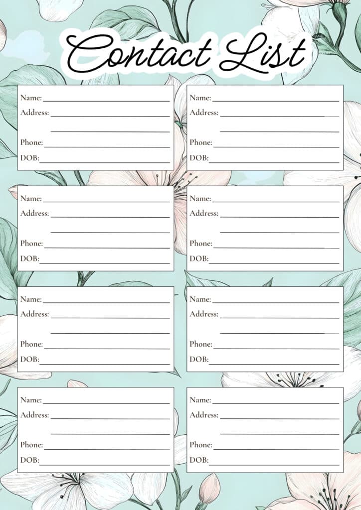  FREE Printable Contact List
