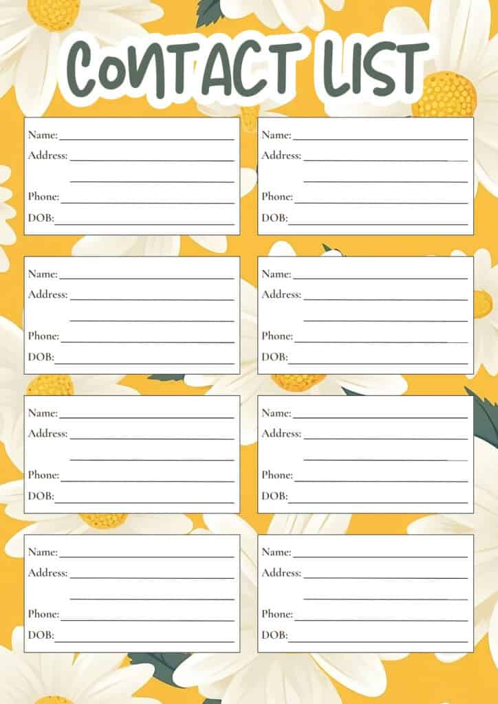  FREE Printable Contact List