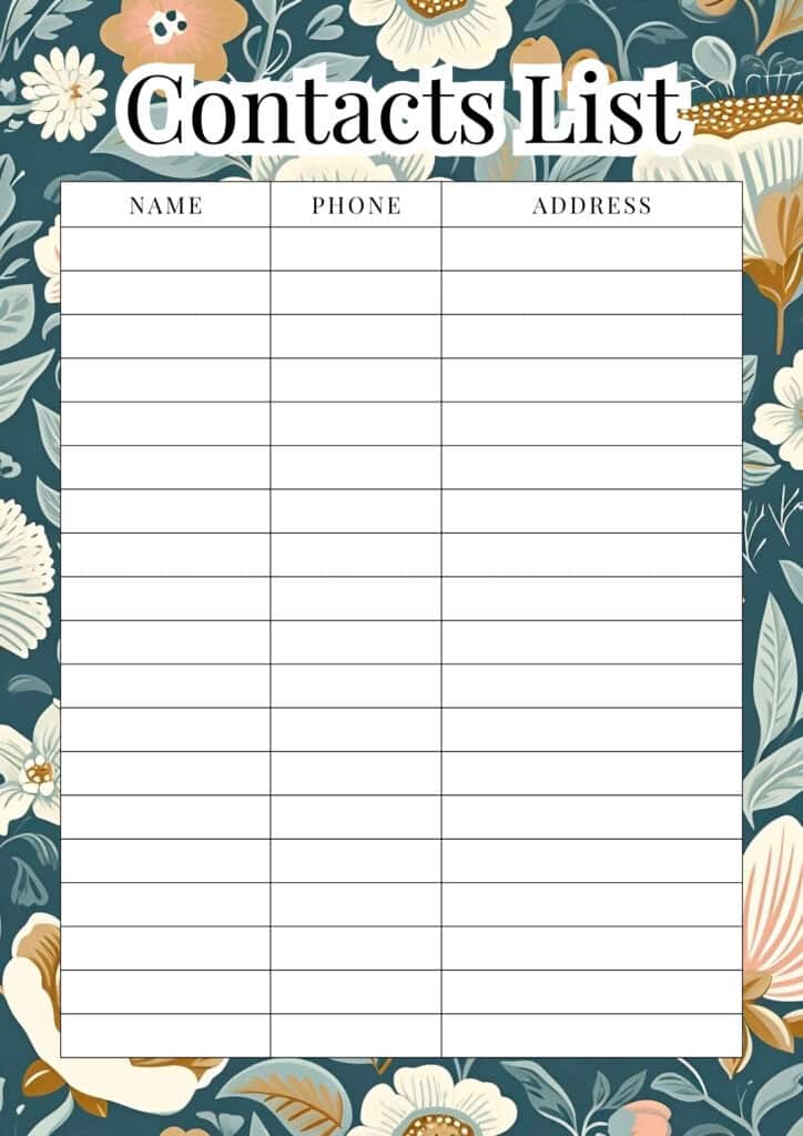  FREE Printable Contact List