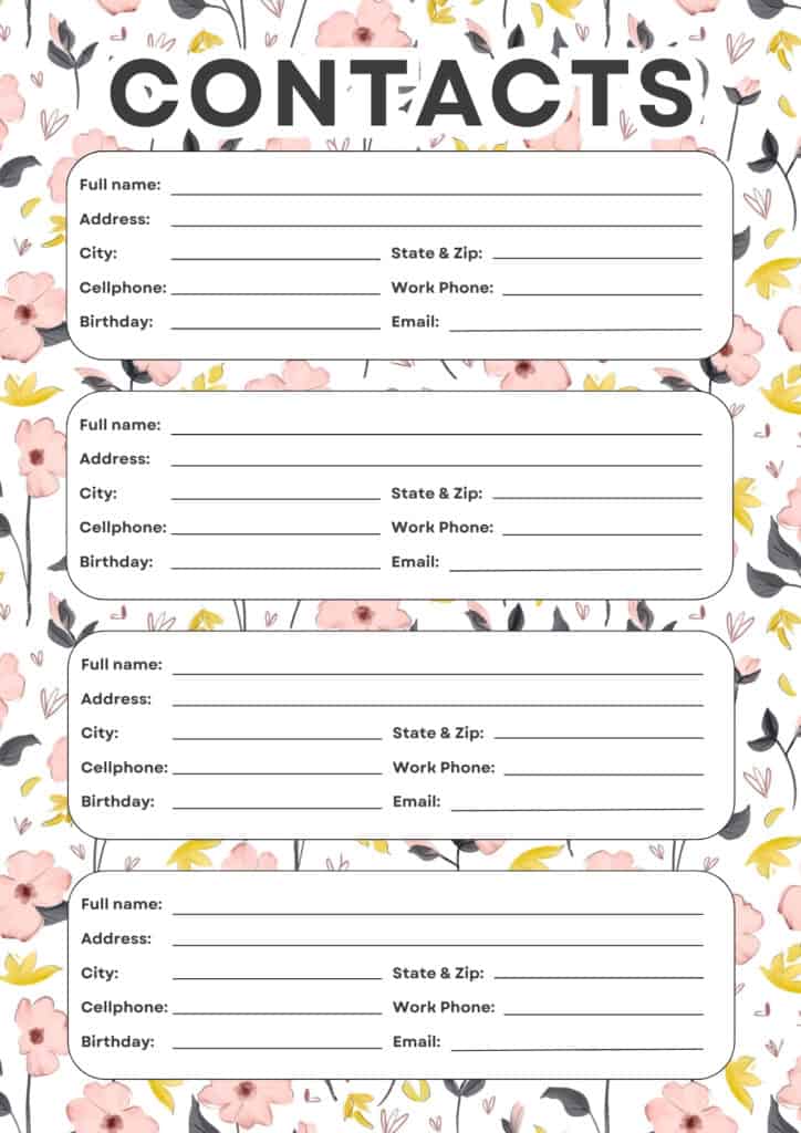  FREE Printable Contact List