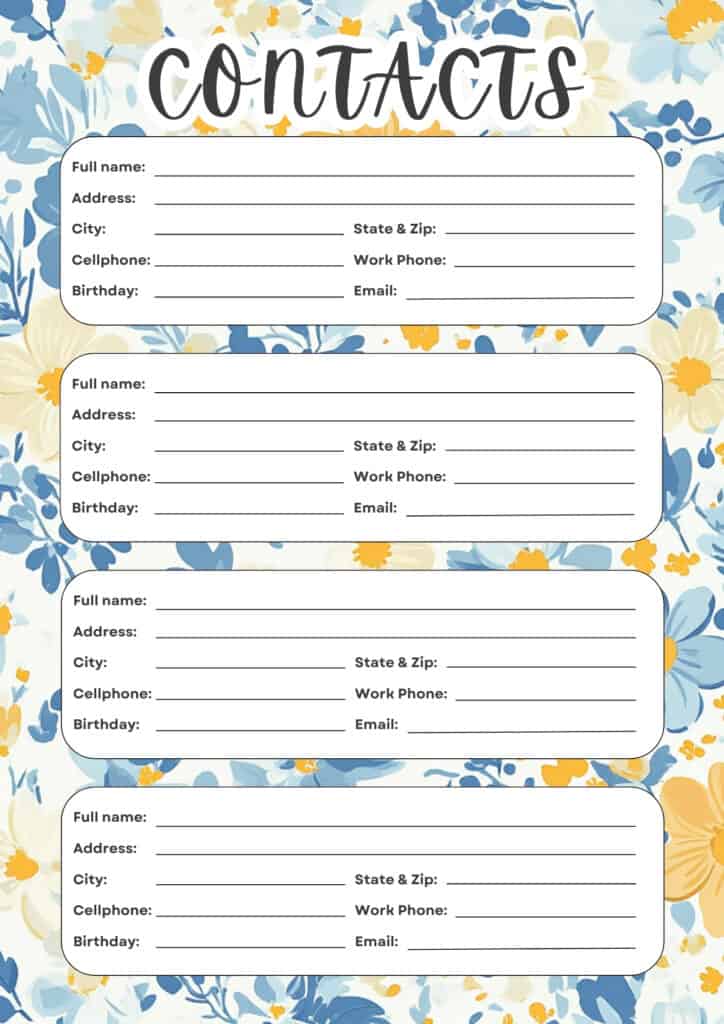  FREE Printable Contact List