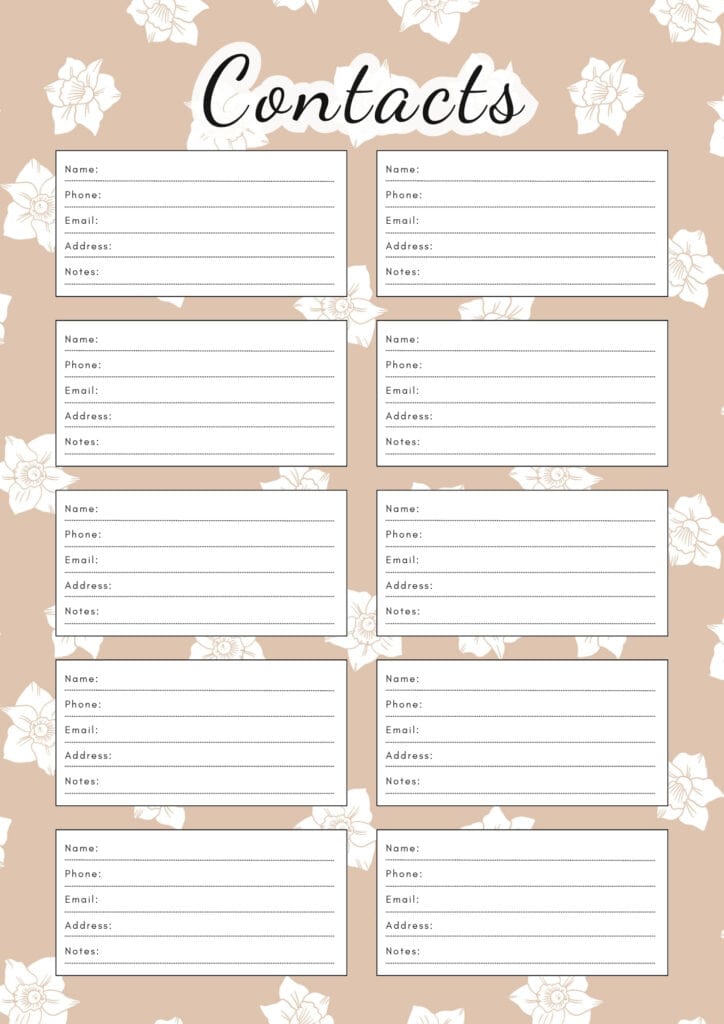  FREE Printable Contact List