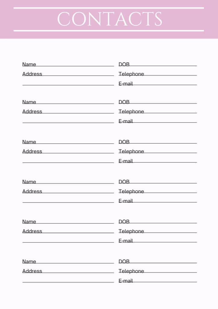  FREE Printable Contact List