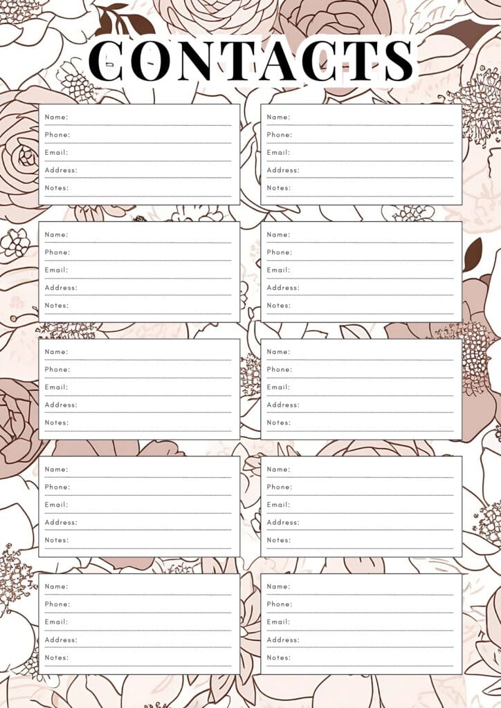  FREE Printable Contact List