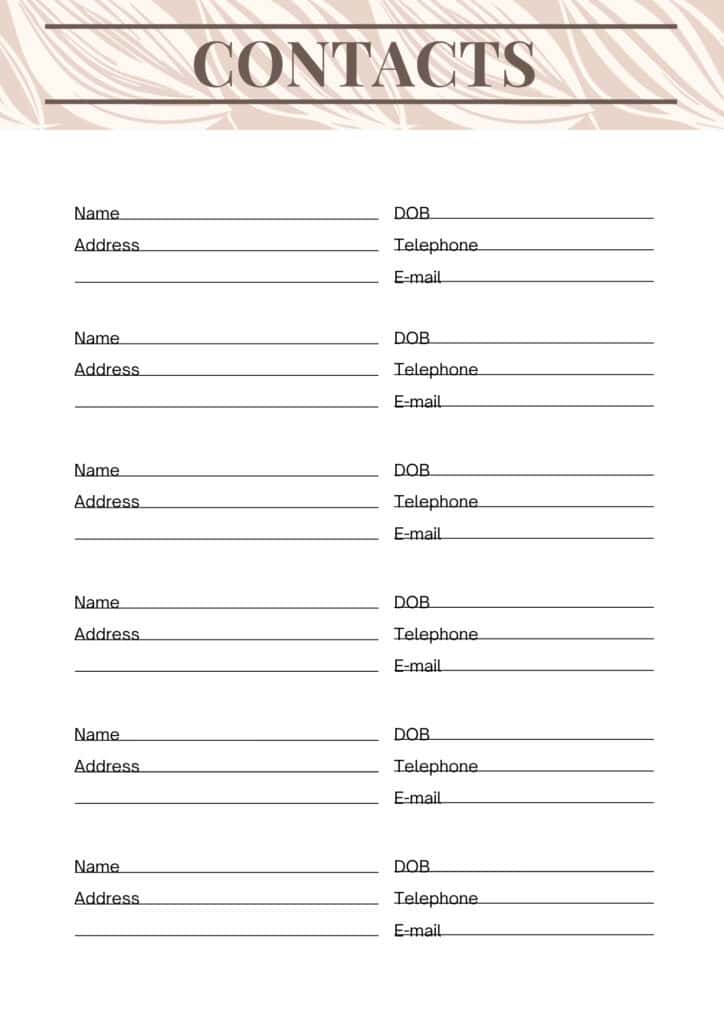FREE Printable Contact List