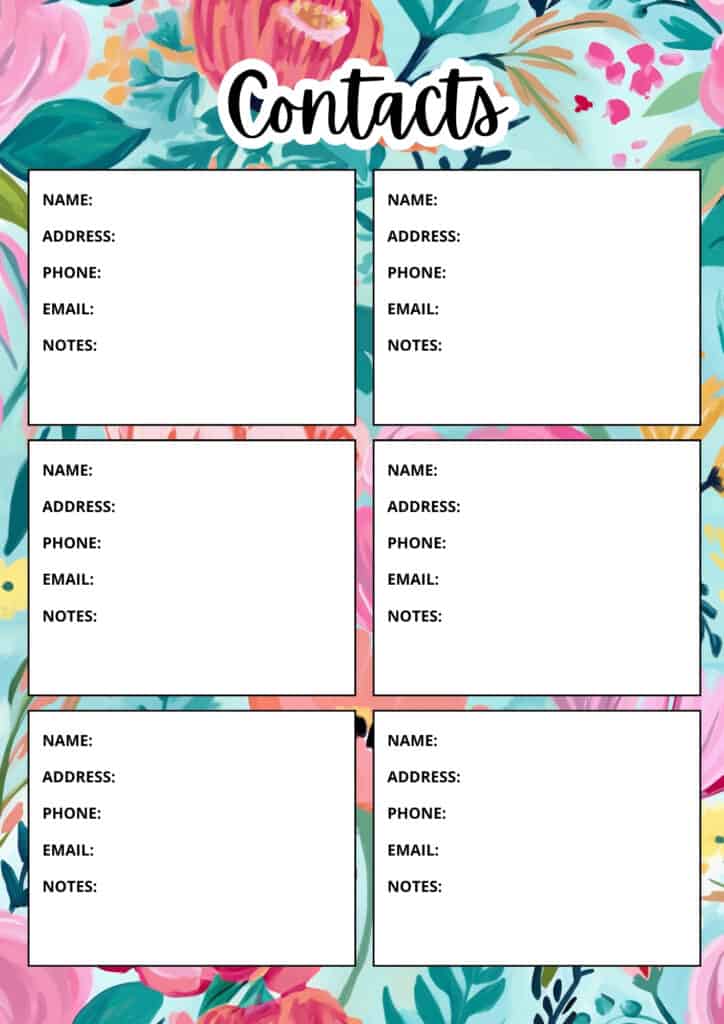  FREE Printable Contact List