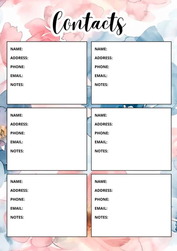  FREE Printable Contact List