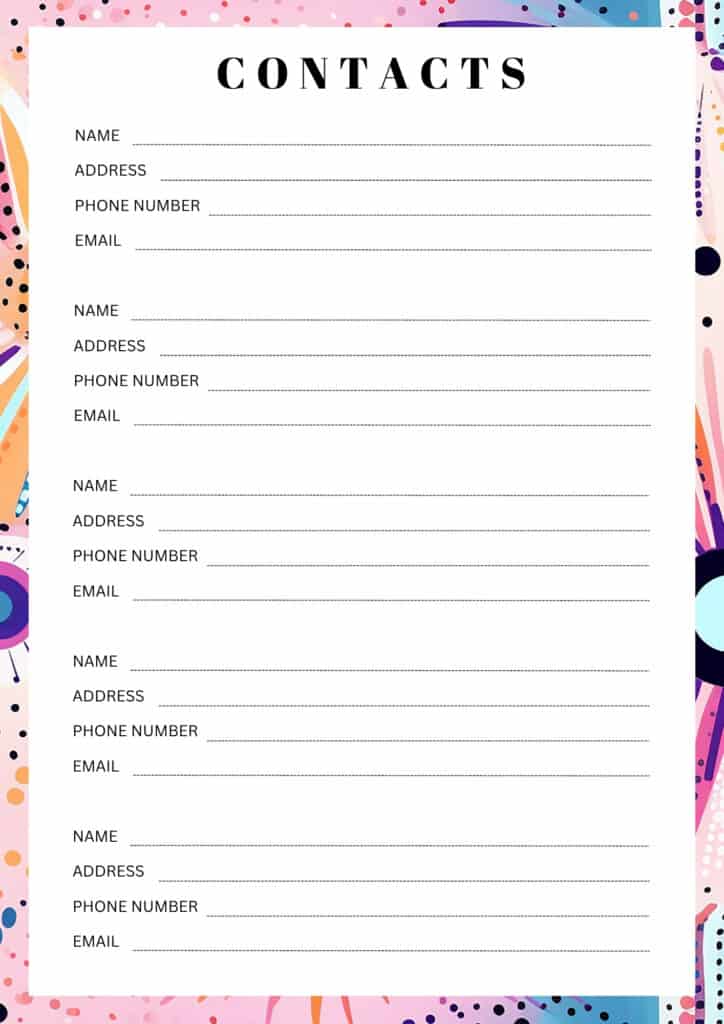  FREE Printable Contact List