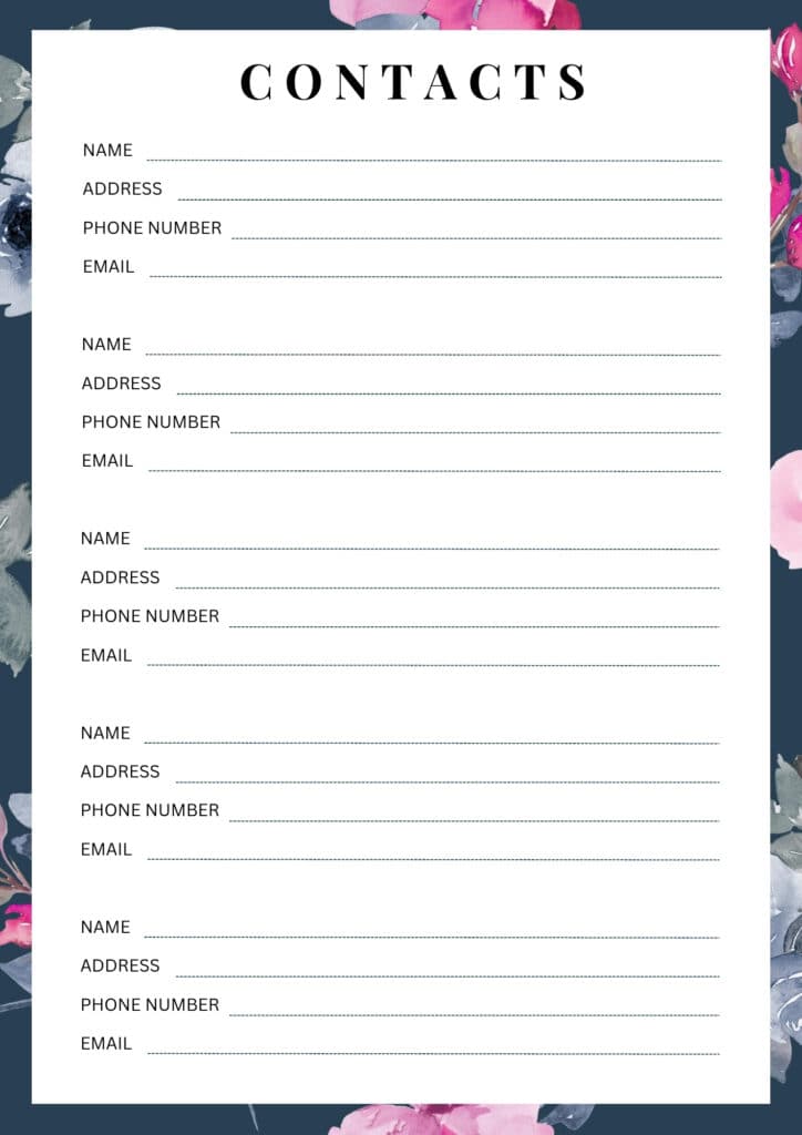  FREE Printable Contact List