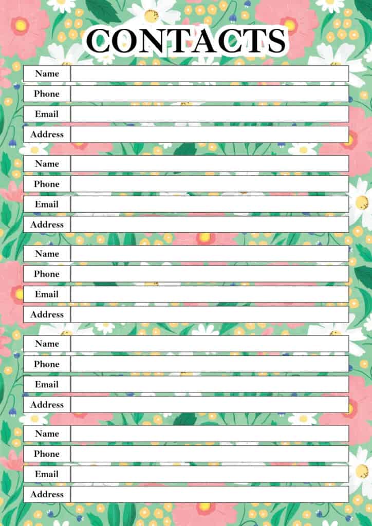  FREE Printable Contact List