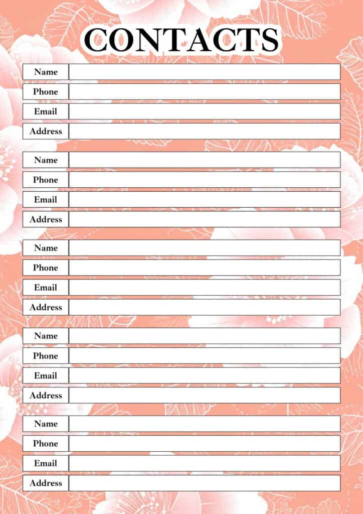  FREE Printable Contact List